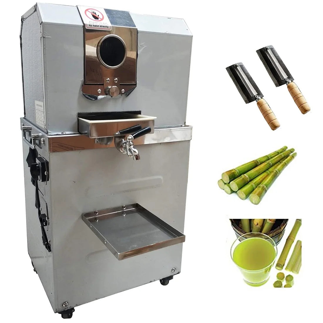 Vertical Electric Sugarcane Juicer Juice Press Machine 4 Rollers Stainless Steel Silver U9297