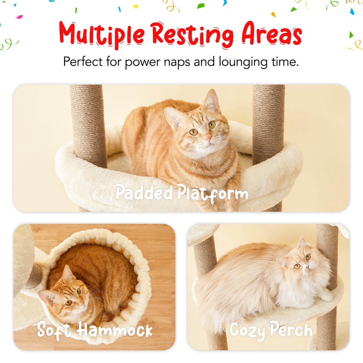 Beige Adjustable Height Cat Tree with Hammock Y16216