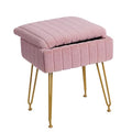 Pink Faux Fur Vanity Stool with Gold Metal Legs and Hidden Storage L3573