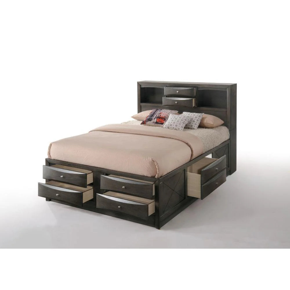 Gray Oak Wood Full 6PCS Bedroom Set with Storage G675811