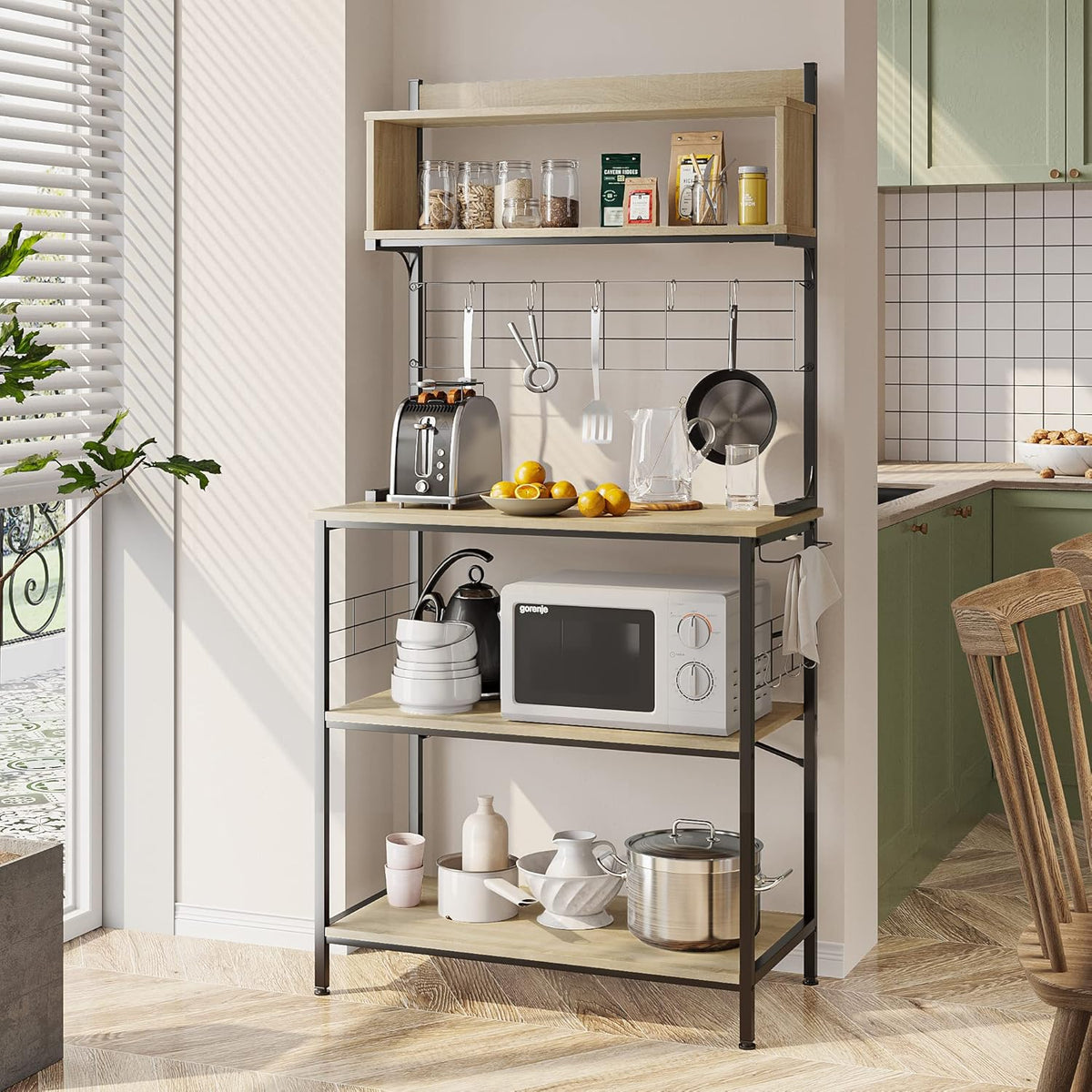 4 Tier Kitchen Baker's Rack with Side Hooks D12930
