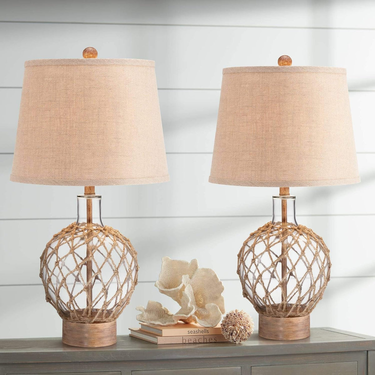 Set of 2 Rope and Clear Glass Table Lamps V567655