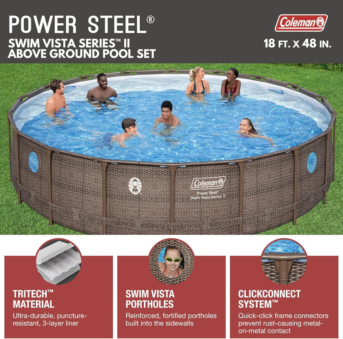 Brown 18' x 48" Above Ground Swimming Pool Set with Filter Pump and Ladder J822687
