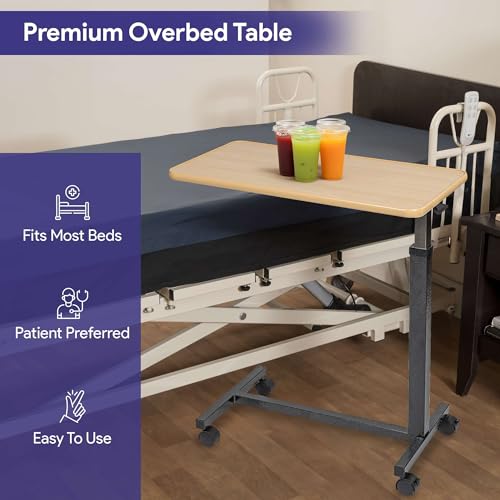 Overbed Table with Wheels Adjustable Height Wood Top Y541