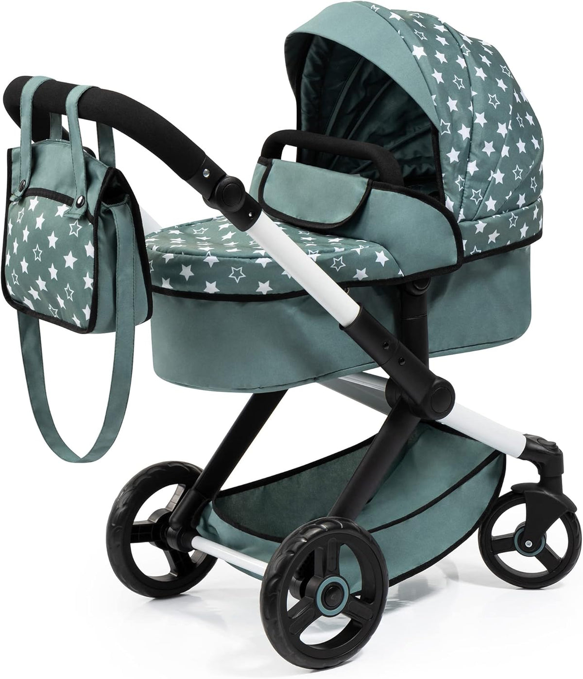 Stars Green & White Doll Pram with Handbag G4910