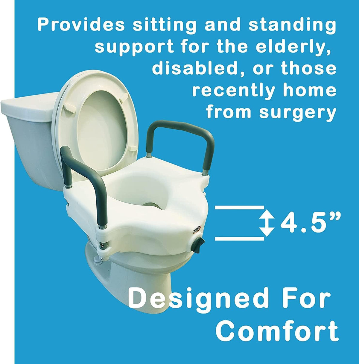 Raised Toilet Seat with Removable or Adjustable Handles - 4.5 Inch Toilet Seat Riser with Arms Y318404