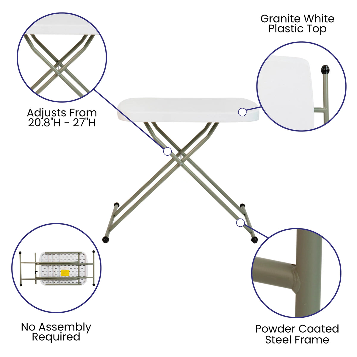 26 Inch Granite White Plastic Folding Table M186