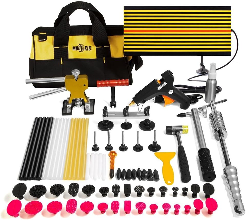 Paintless Dent Repair Kit 77PCS with Golden Dent Lifter, Slider Hammer, Bridge Dent Puller Kit N54562