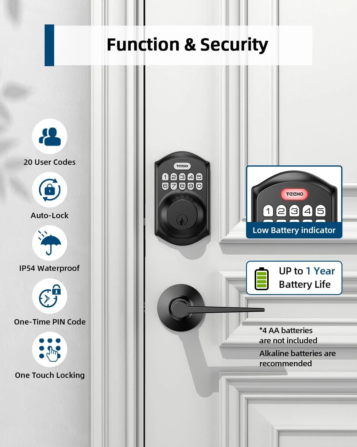 Keypad Keyless Entry Smart Deadbolt Door Lock Set with 2 Knobs Matte Black P86713