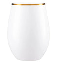 Stemless Plastic Wine Goblet 16 oz White Gold Rim Pack of 24 G5247