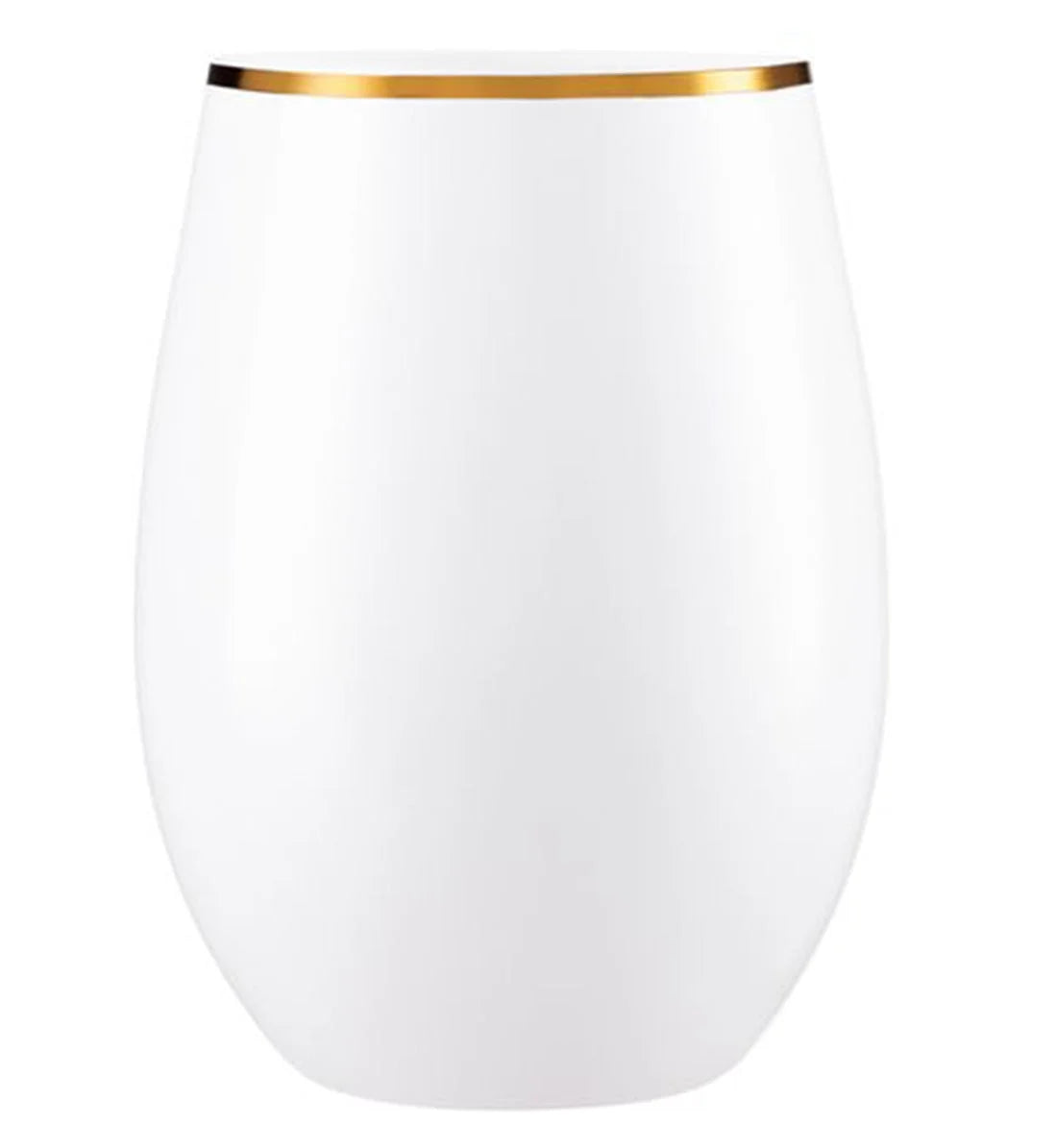 Stemless Plastic Wine Goblet 16 oz White Gold Rim Pack of 24 G5247