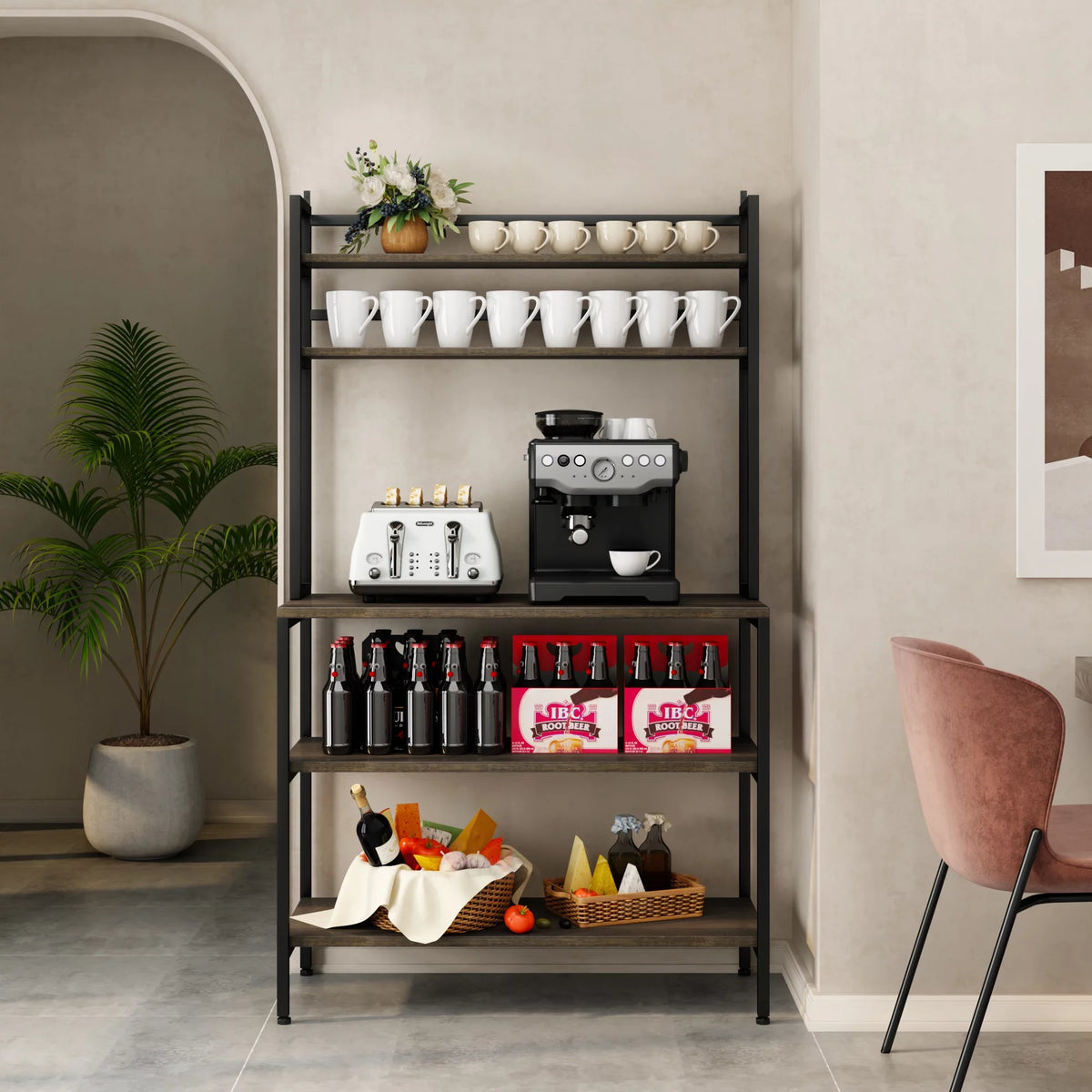 5 Tier Kitchen Microwave Oven Stand with Hutch O238