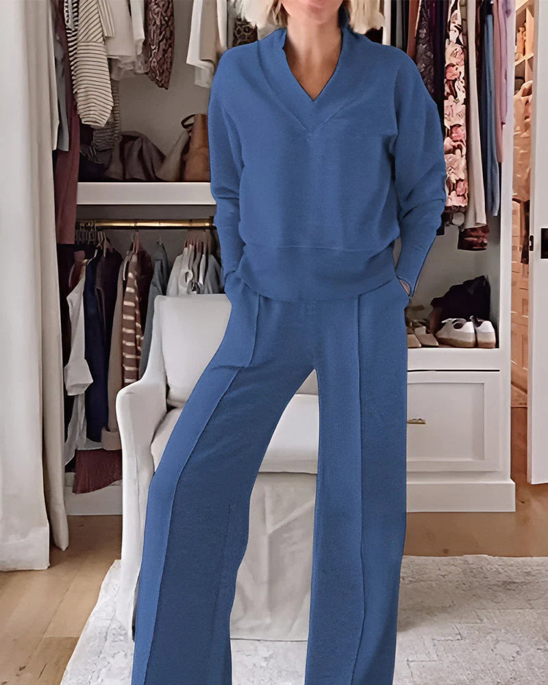 V-neck Top & Pants Two-piece Set Y430