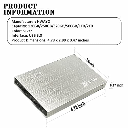 1TB Ultra Slim Portable External Hard Drive USB3.0 Silver T435415