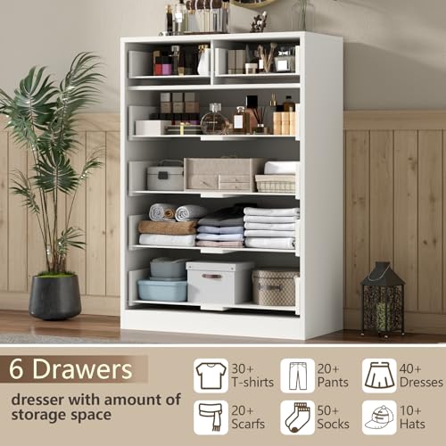 White 6 Drawer Wood Dresser V9709