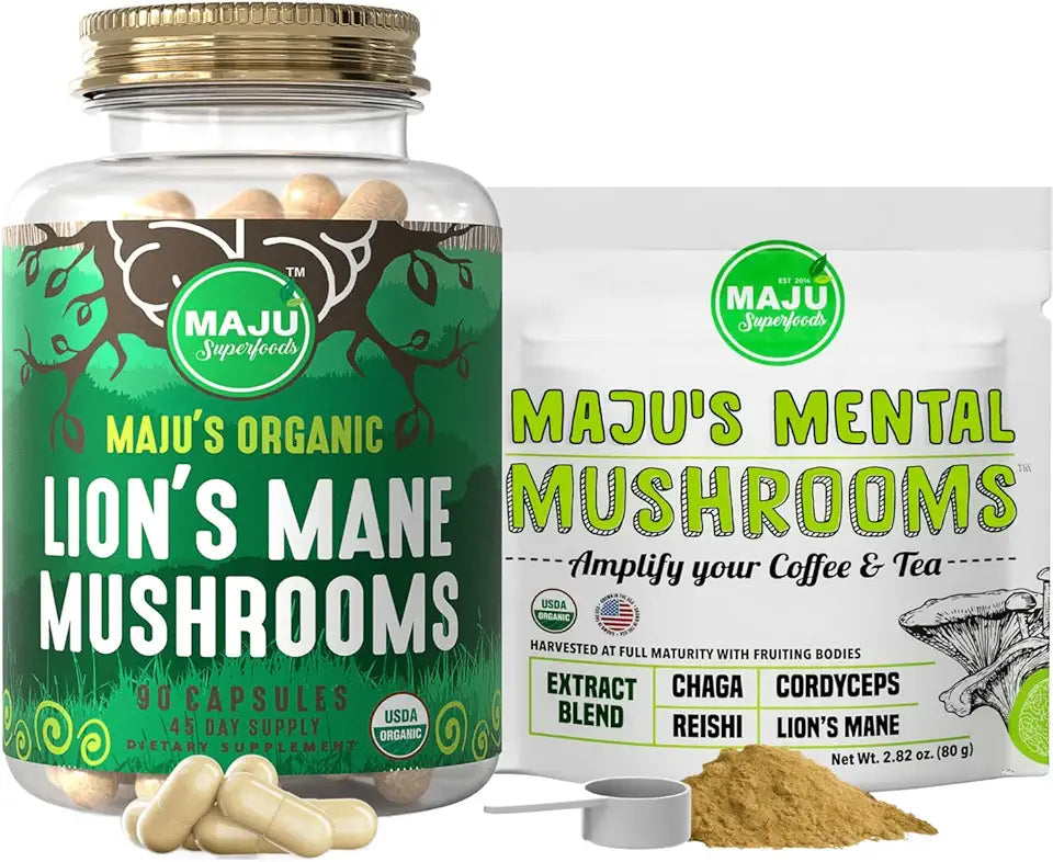 Lion's Mane Capsules and Mushrooms Powder Bundle U184