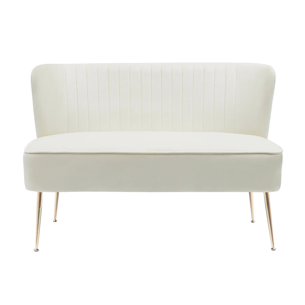 46" Wide Ivory Velvet Upholstered Love Seat Sofa Q2020