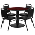 Mahogany Laminate Table Set with 4 Black Banquet Chairs I6577
