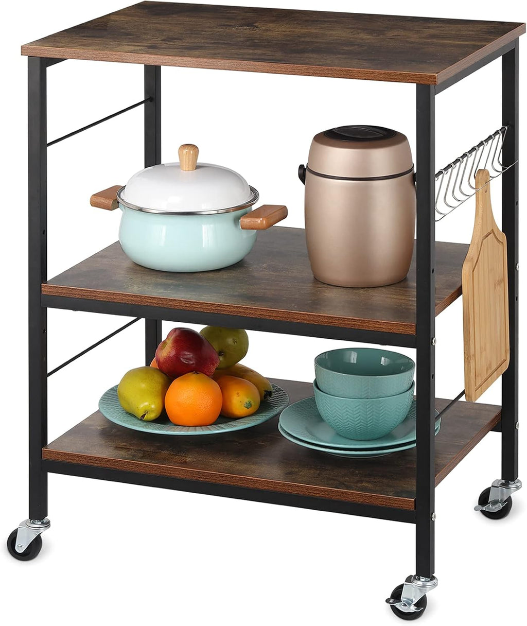 3 Tier Rolling Kitchen Cart with 10 Hooks W633184