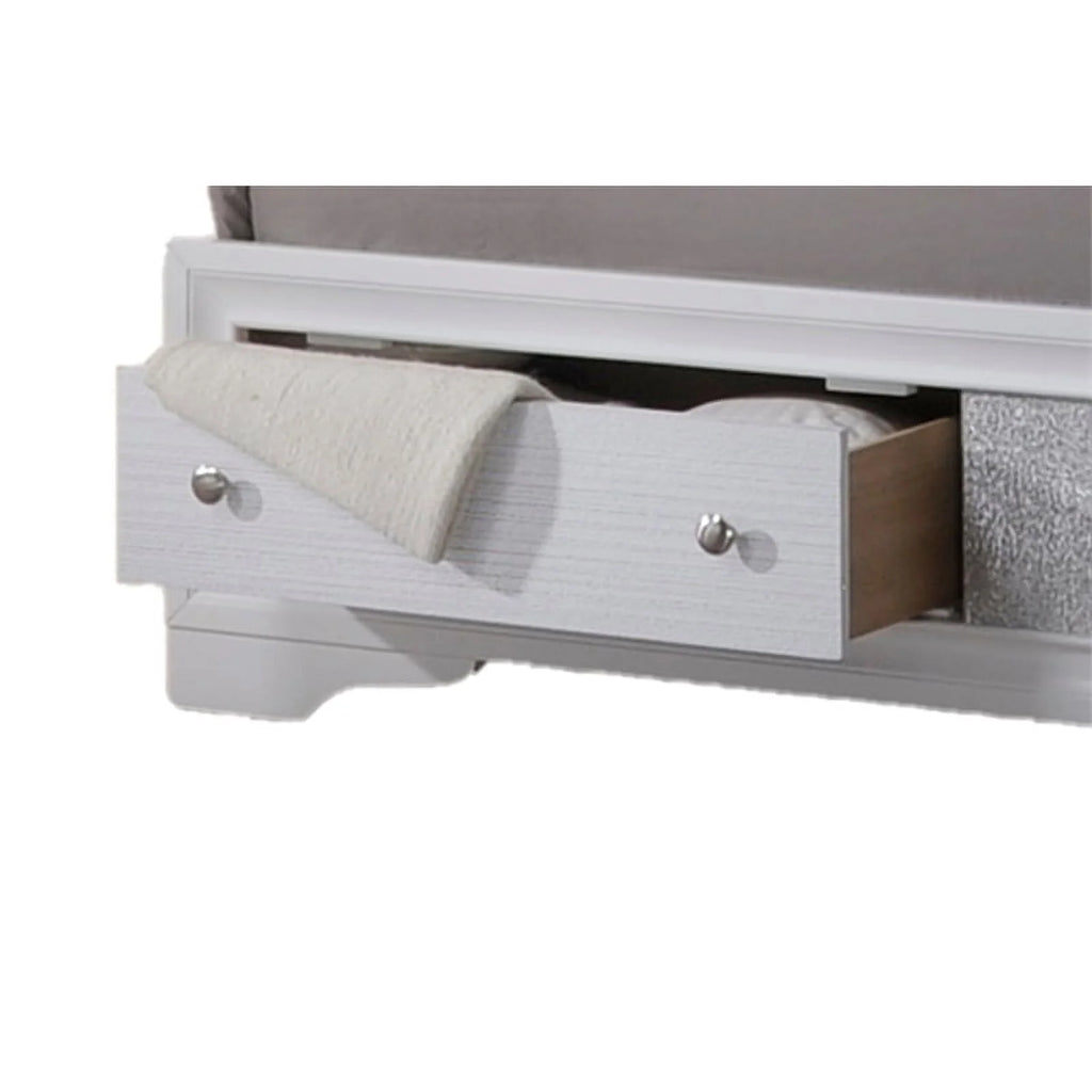 King Size White Wood Storage Bed J2313