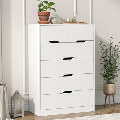 White 6 Drawer Wood Dresser V9709