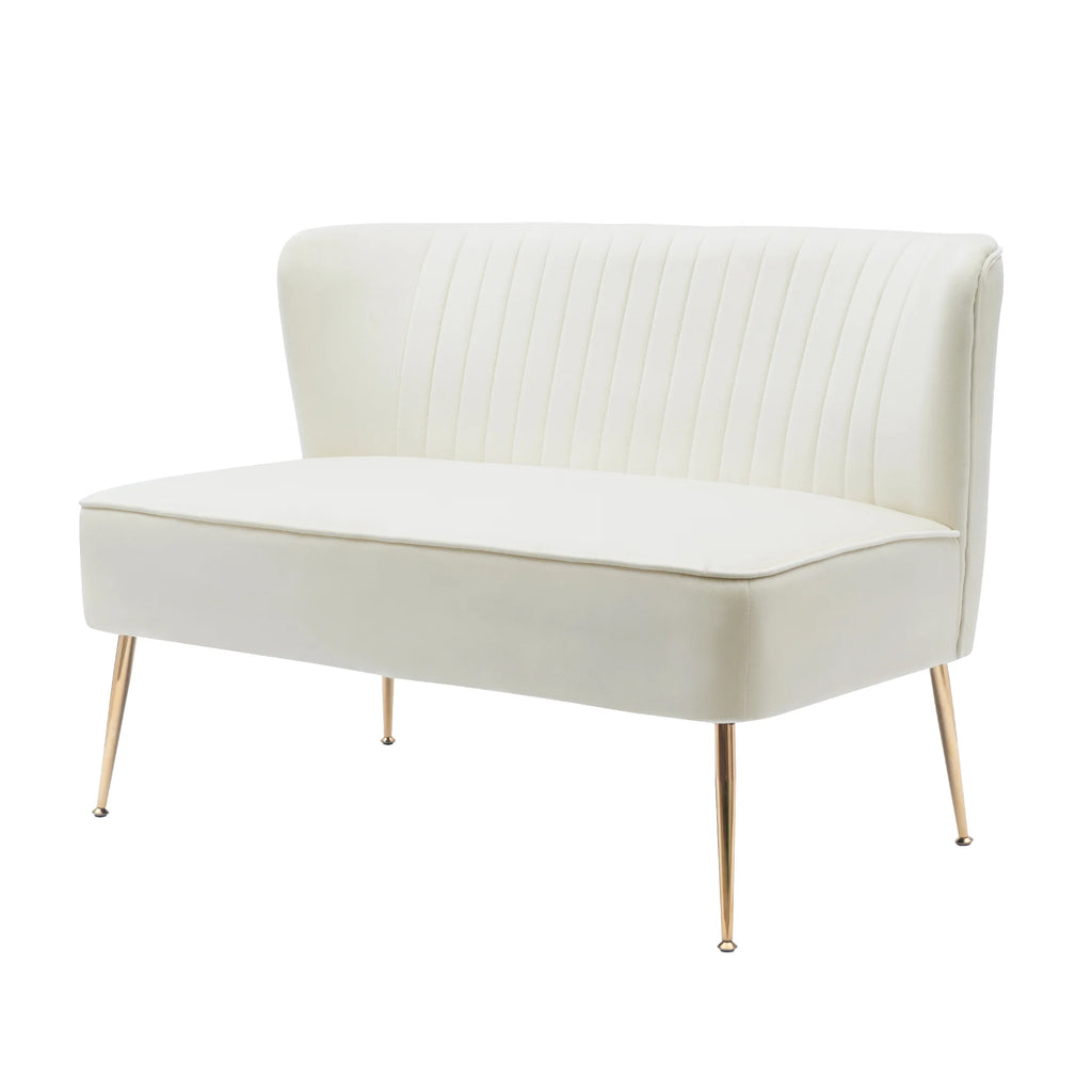 46" Wide Ivory Velvet Upholstered Love Seat Sofa Q2020