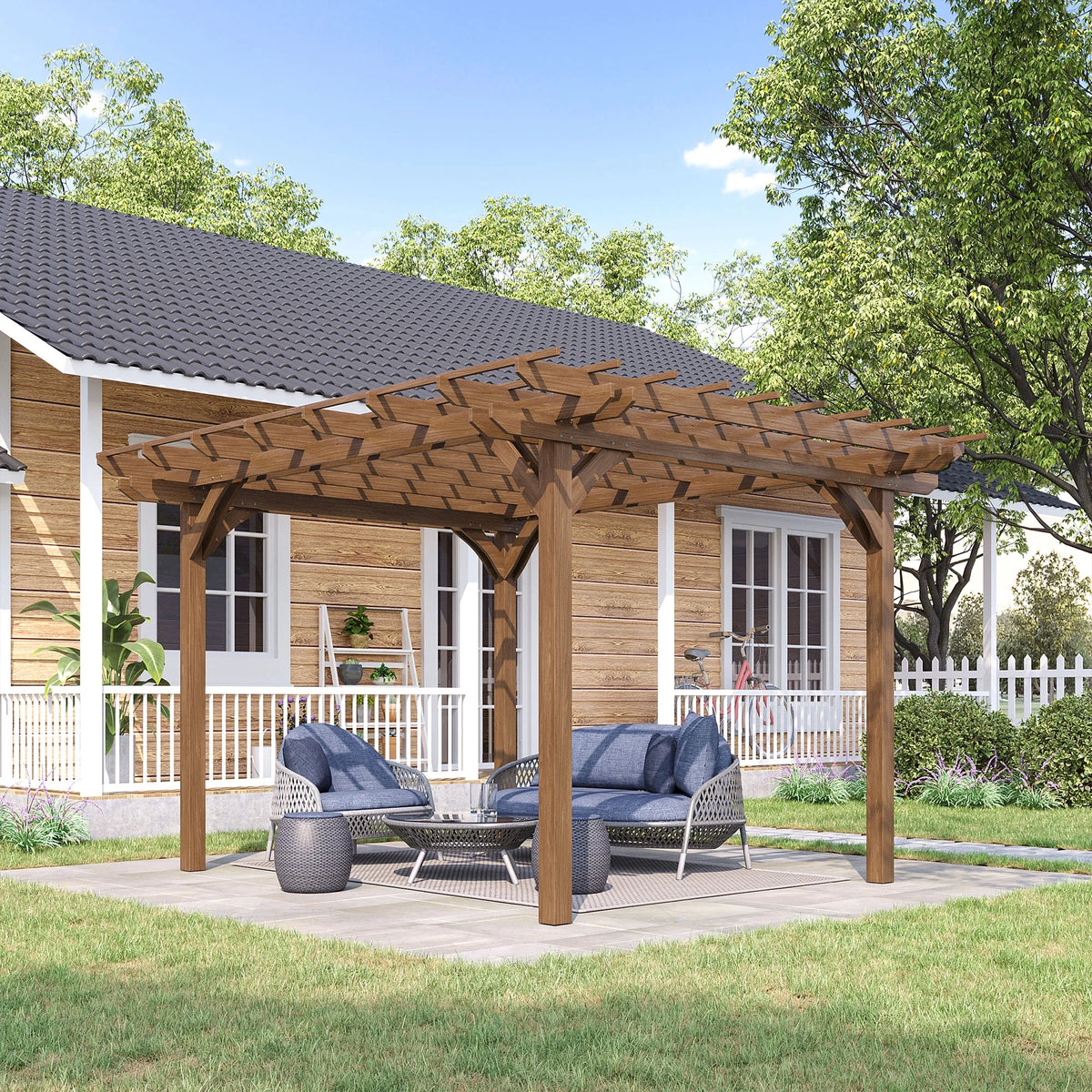 12' x 10' Wooden Pergola Outdoor Gazebo U61437