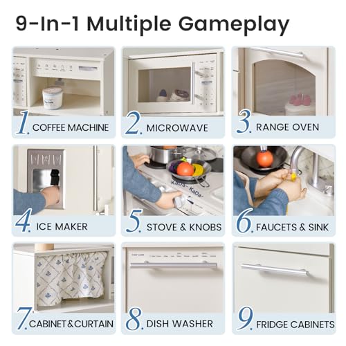 Wooden Play Kitchen with Sink, Stove, Microwave and Storage V4156