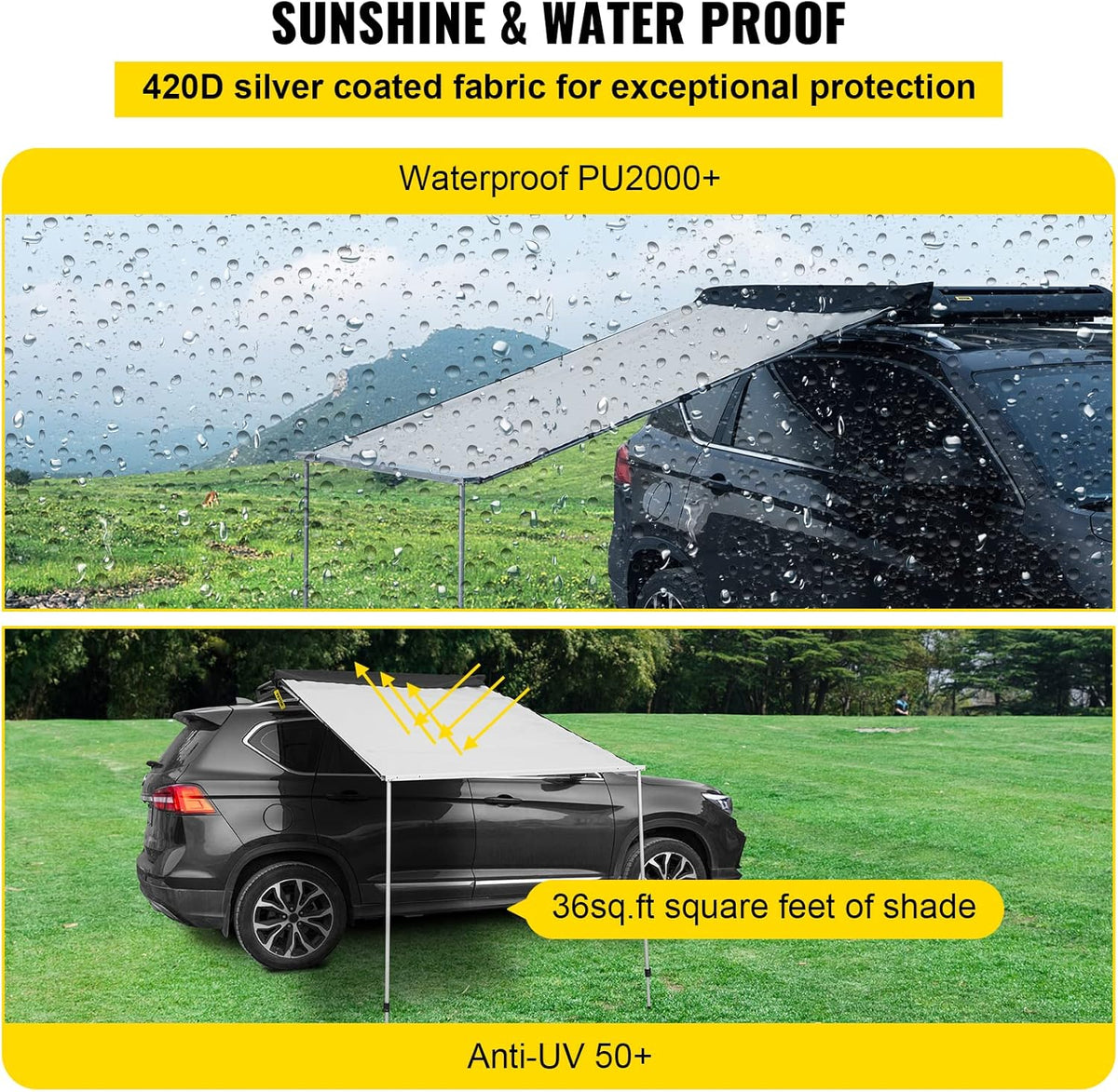 Grey 6'x6' Retractable Vehicle Awning with Carry Bag Q65301