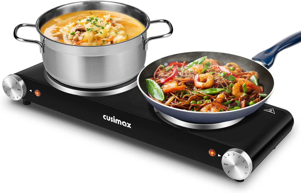 1800W Portable Electric Double Burner Cast Iron Cooktop with 7 Power Levels Z40573