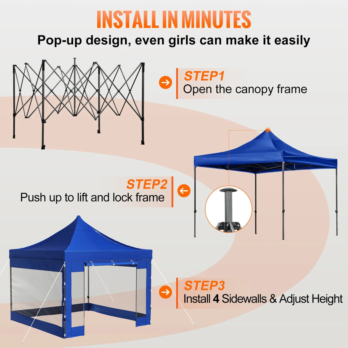 10 x 10 FT Blue Pop Up Canopy Tent with Sidewalls U319