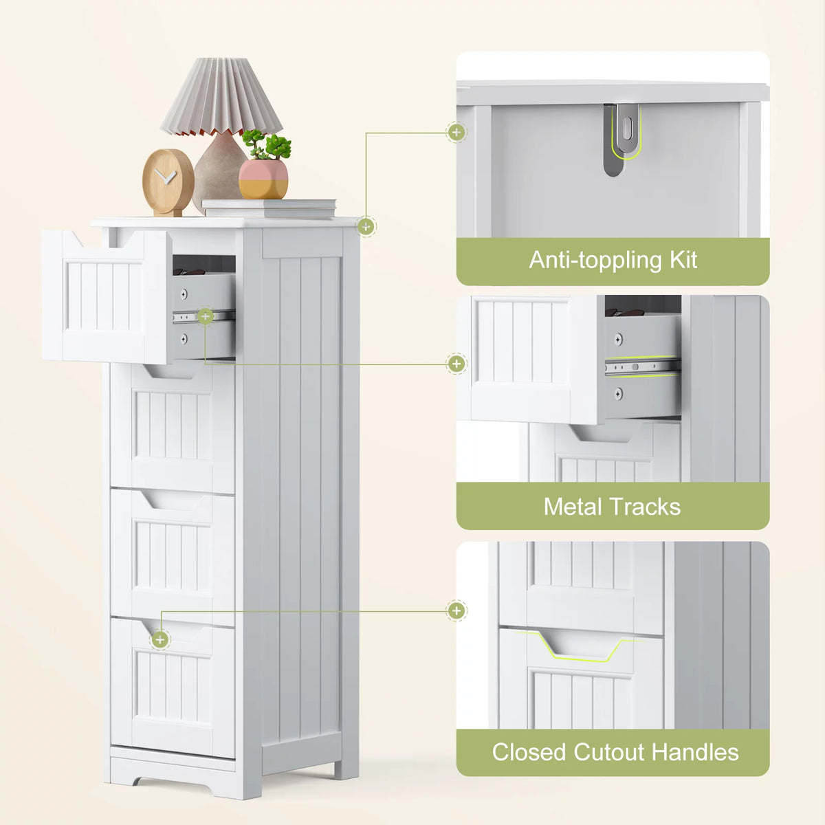 White 4 Drawer Bathroom Floor Cabinet V63160