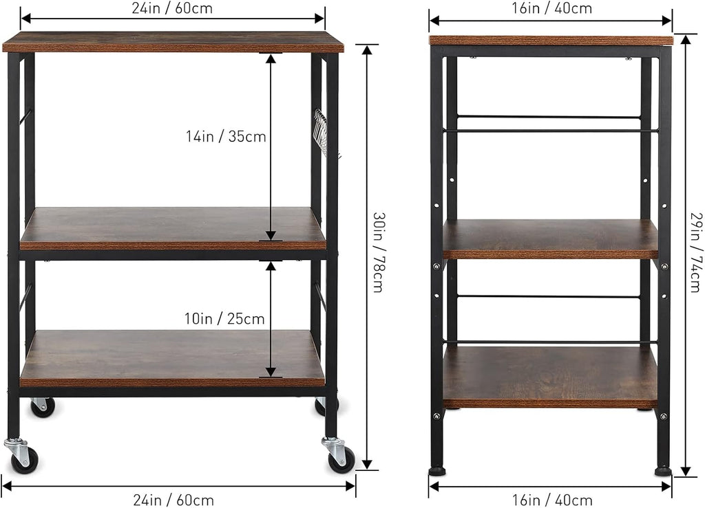 3 Tier Rolling Kitchen Cart with 10 Hooks W633184