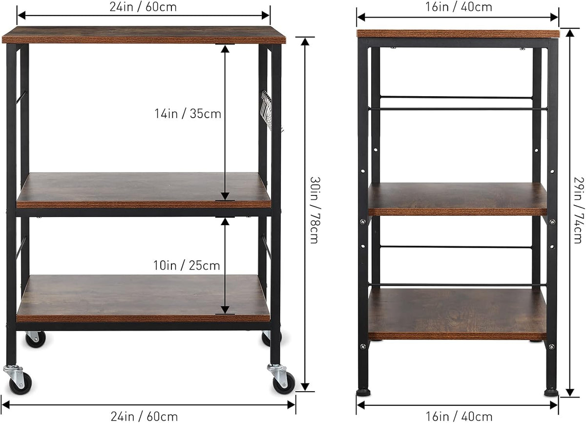 3 Tier Rolling Kitchen Cart with 10 Hooks W633184