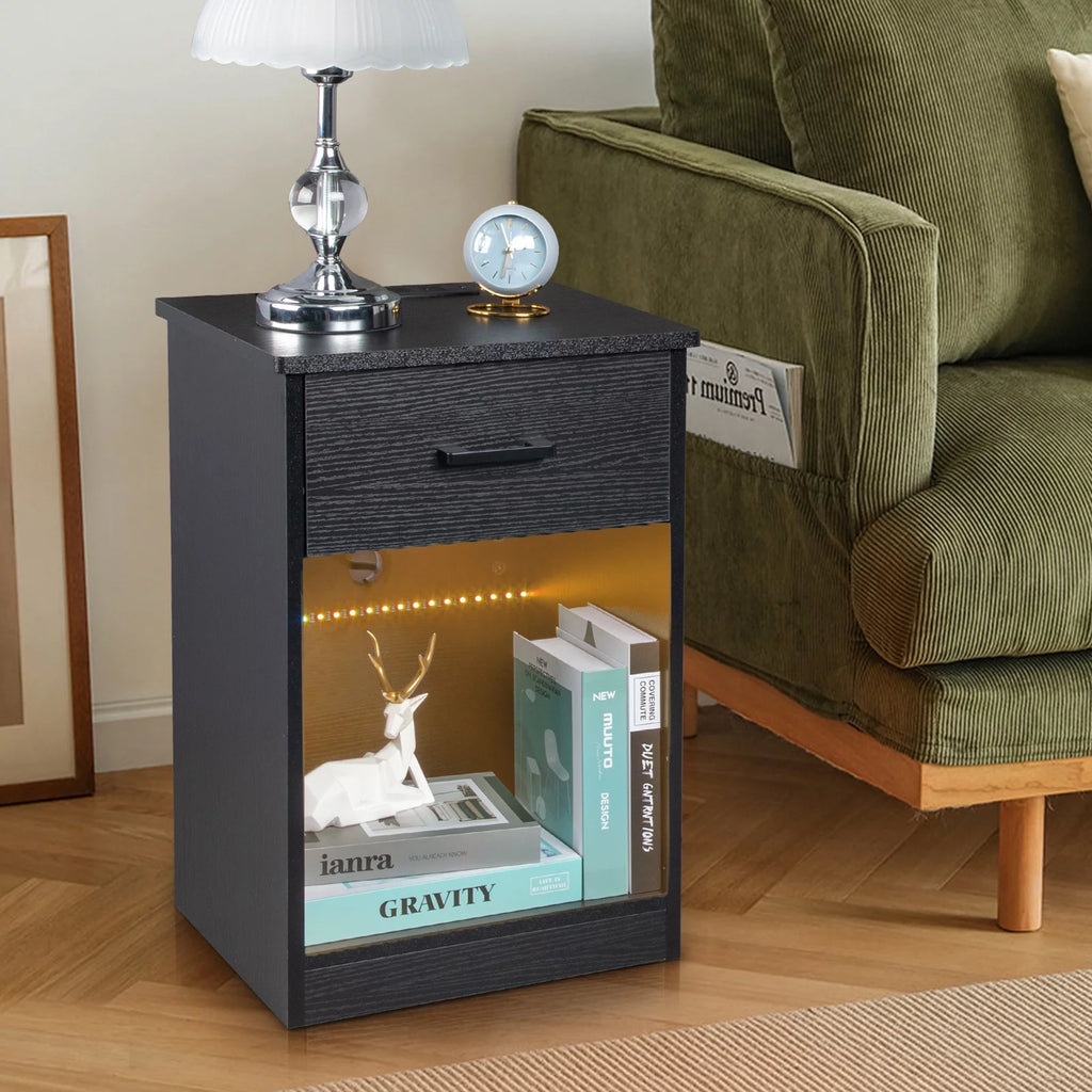 Black Wooden Nightstand with Drawer O79574