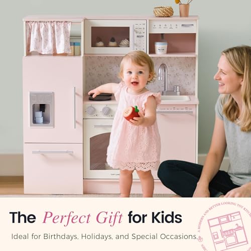 Wooden Play Kitchen with Sink, Stove, Microwave and Storage V4156