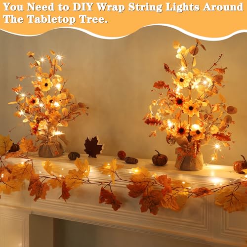 2 Pack Fall Tabletop Tree with 48 LED Battery Operated 18 Inch Q8603
