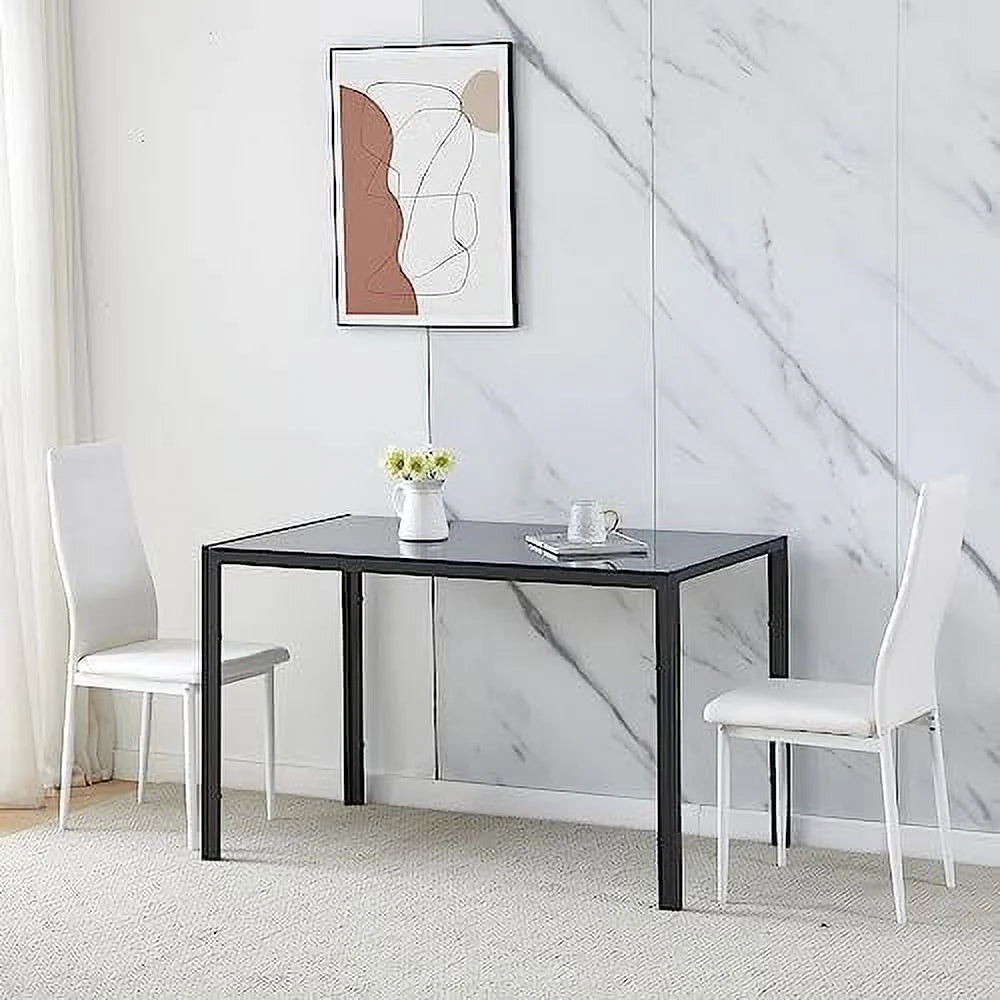Grey Tempered Glass Dining Table Set with 2 White Faux Leather Chairs H67282