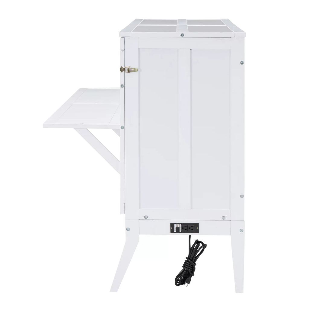 White Queen Size Murphy Bed with Charging Station and Shelf O797