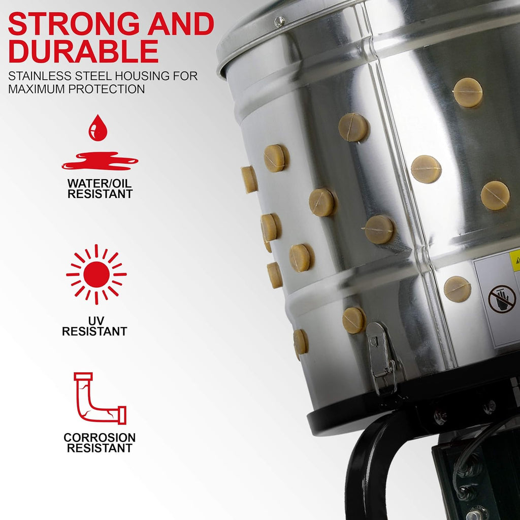 Chicken Plucker Electric Stainless Steel 1HP 120VAC 280RPM 92 Soft Fingers 20" Drum Diameter V3668