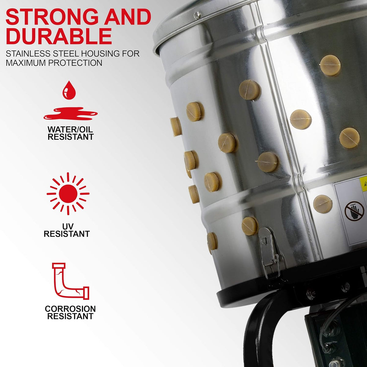 Chicken Plucker Electric Stainless Steel 1HP 120VAC 280RPM 92 Soft Fingers 20" Drum Diameter V3668