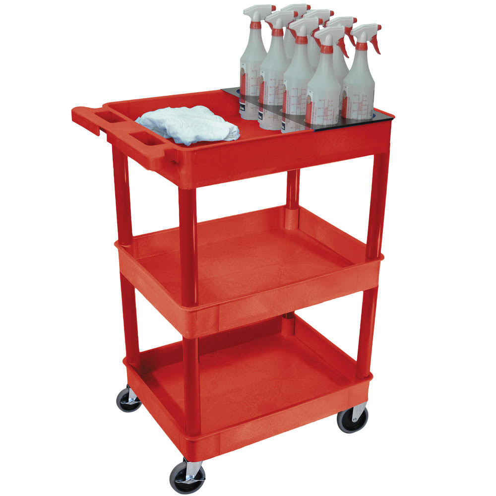 Red Tub Cart with Three Shelves and Bottle Holder S109916