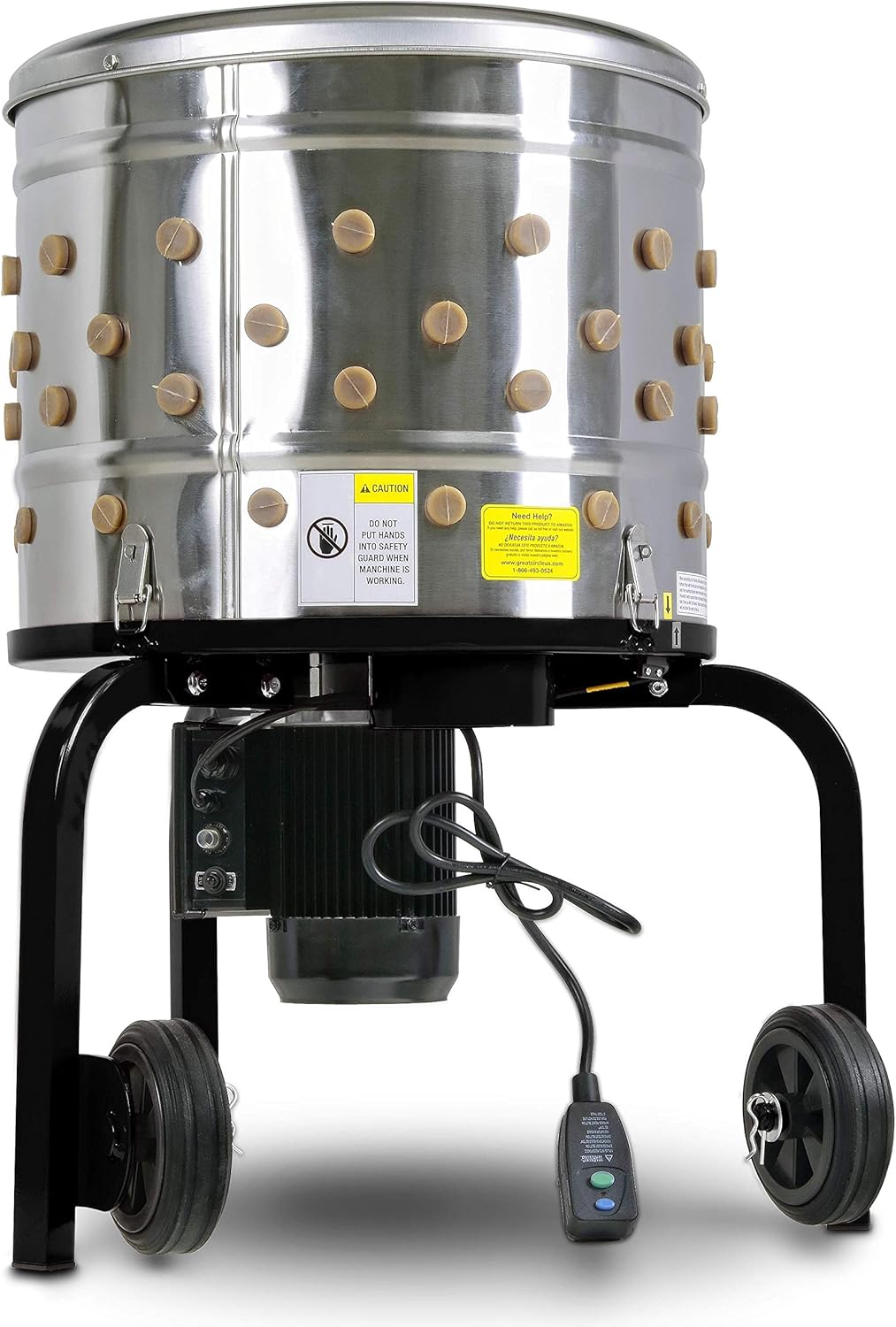 Chicken Plucker Electric Stainless Steel 1HP 120VAC 280RPM 92 Soft Fingers 20" Drum Diameter V3668