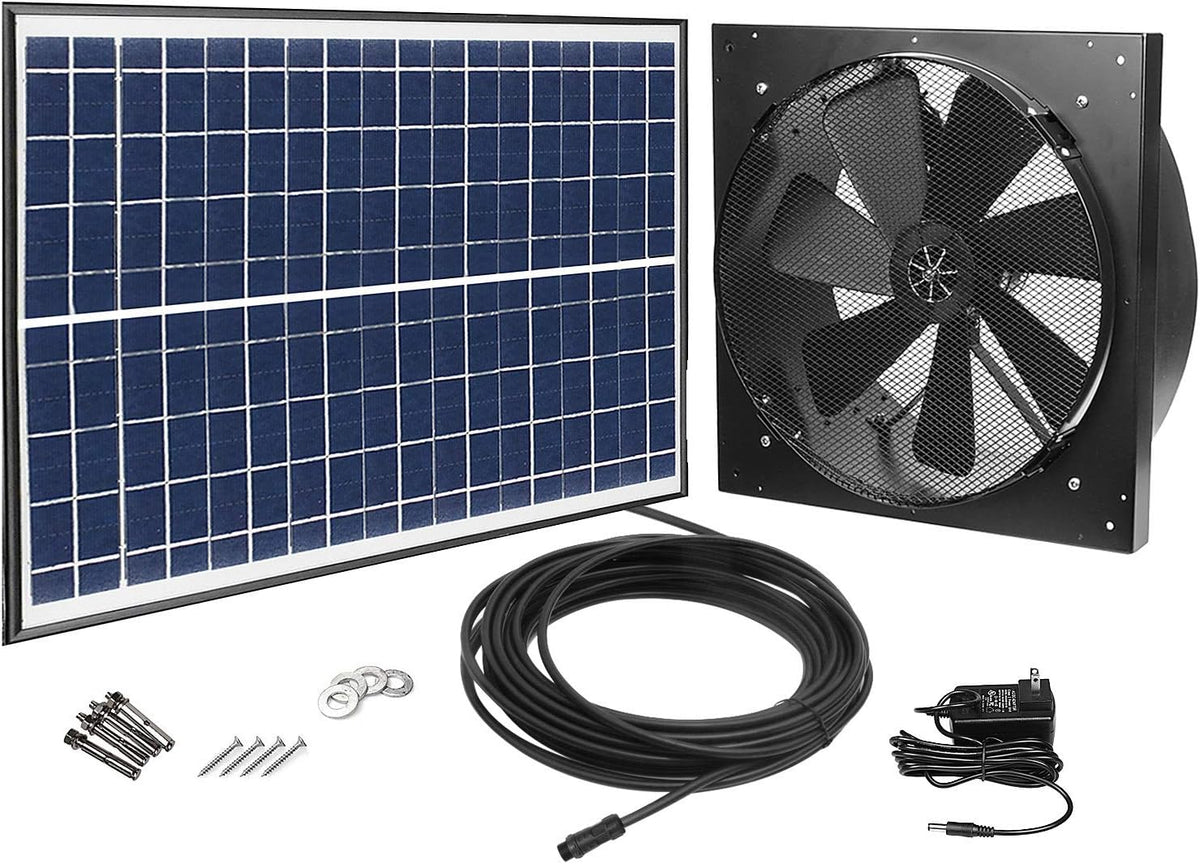 Solar Powered Exhaust Fan with Thermostat Switch, 1750CFM, IP68 Brushless DC Motor W915