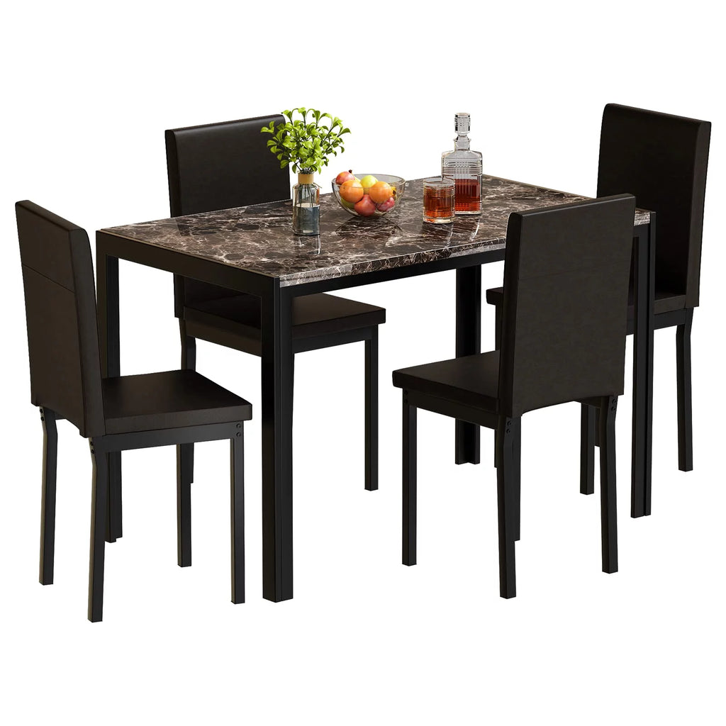 5 Piece Faux Marble Dining Table and Chairs Set K673279