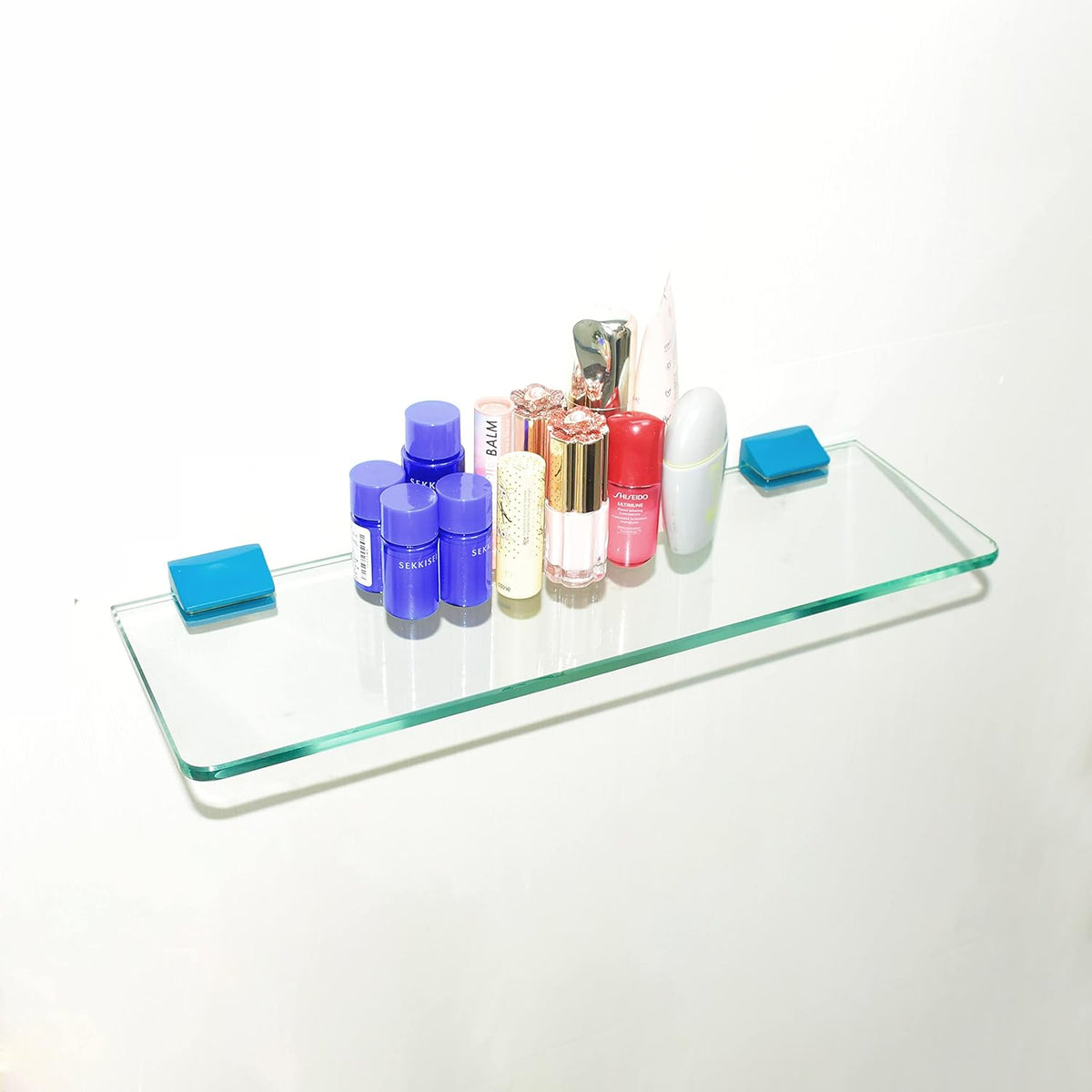 16 inches Glass Wall Shelf with Peacock Blue Brackets D38584