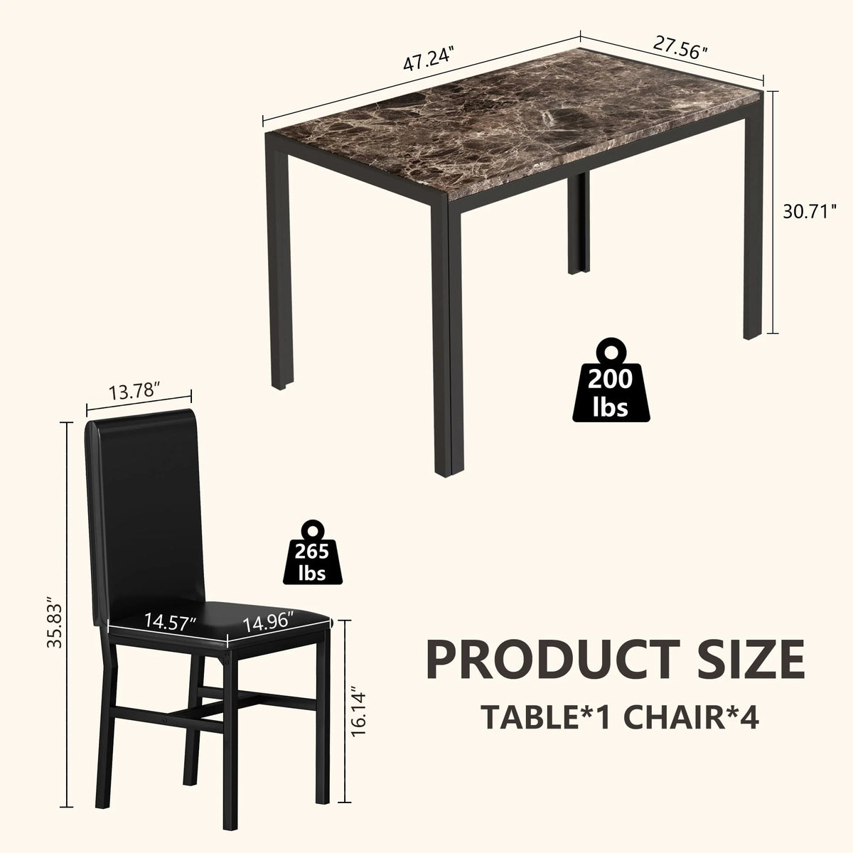 5 Piece Faux Marble Dining Table and Chairs Set K673279