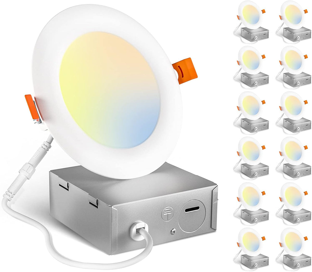 12 Pack 4 Inch Ultra-Thin LED Recessed Light with Junction Box, 3000K/4000K/5000K Selectable, 10W Eqv 60W, Dimmable Downlight O408956