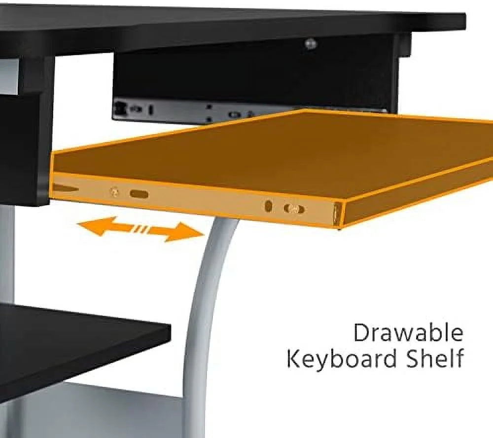 2 Tier Mobile Computer Desk with Printer Shelf Black F619