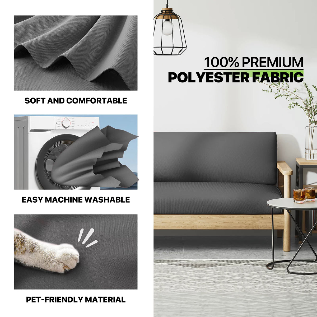 Full Size Dark Grey Futon Cover F401